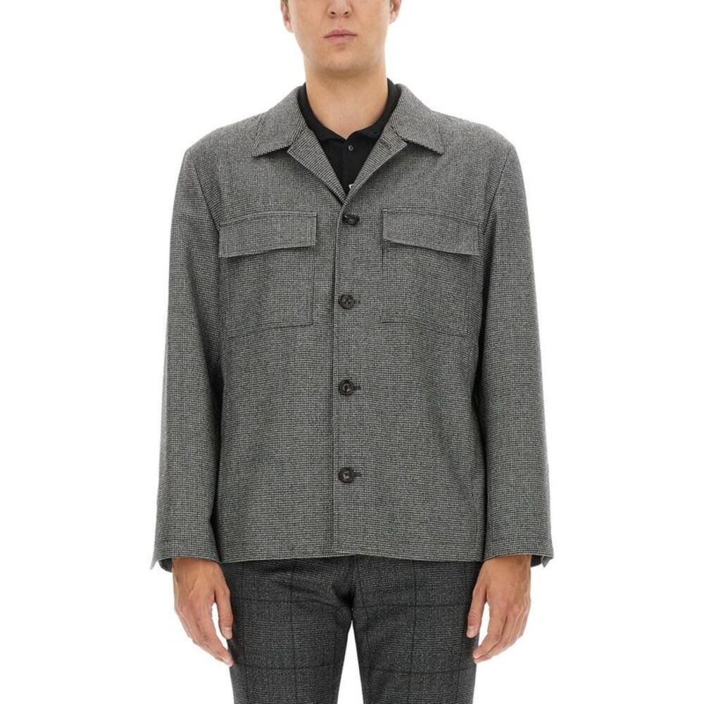 LARDINI Houndstooth Print Button-Up Shirt Jacket Men GREY Shirts